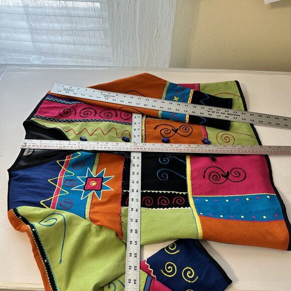 Womens Colorful Geometric Patchwork Jacket Button Up V Neck Long Sleeves Small - Picture 2 of 6